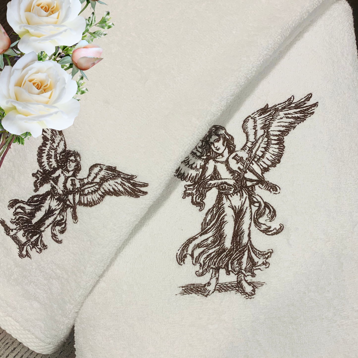 Heavenly Angel Embroidered Towel Set – Elegant & Luxurious