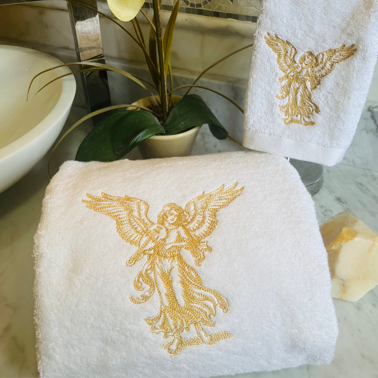 Heavenly Angel Embroidered Towel Set – Elegant & Luxurious