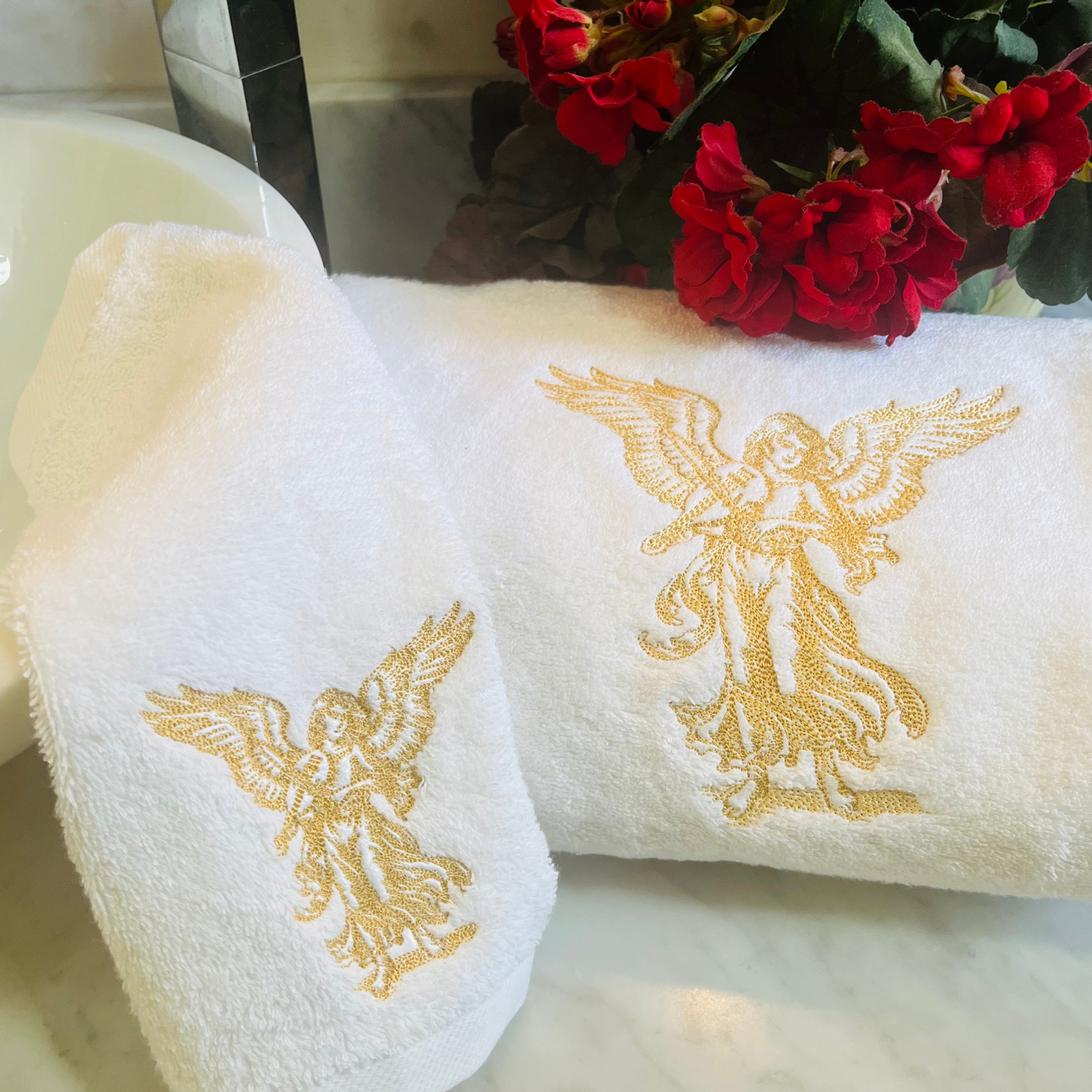 Heavenly Angel Embroidered Towel Set – Elegant & Luxurious