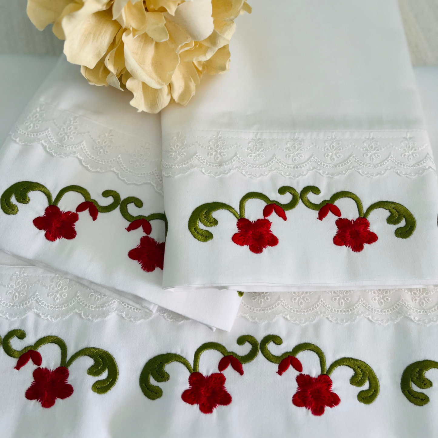 Embroidered Flower Motif Bed Sheets