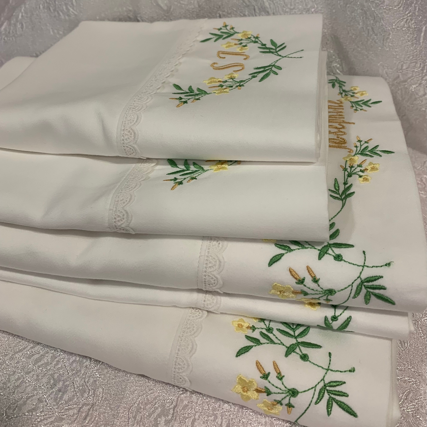 Embroidered Jasmines Bed Sheet – 600 Thread Count Pima Cotton