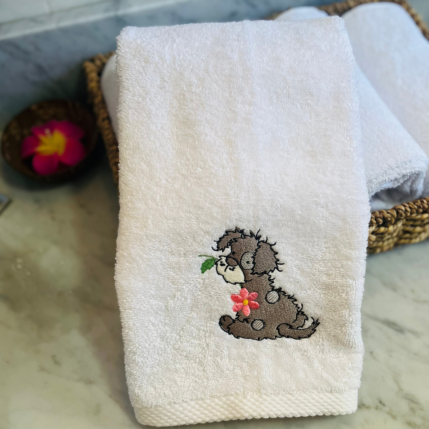 Puppy Embroidered Bath Towel Set