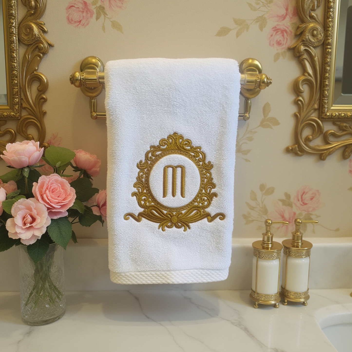 Luxury Rococo Monogrammed Bath Towel Set – Custom Embroidery