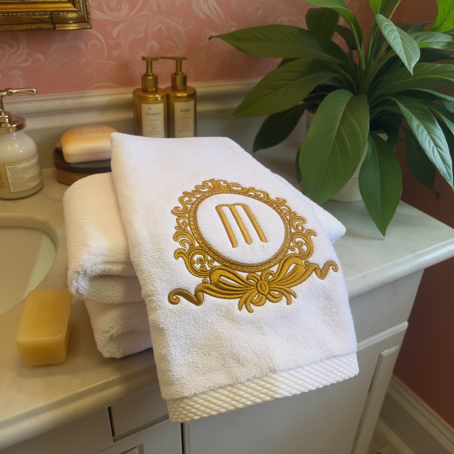 Luxury Rococo Monogrammed Bath Towel Set – Custom Embroidery