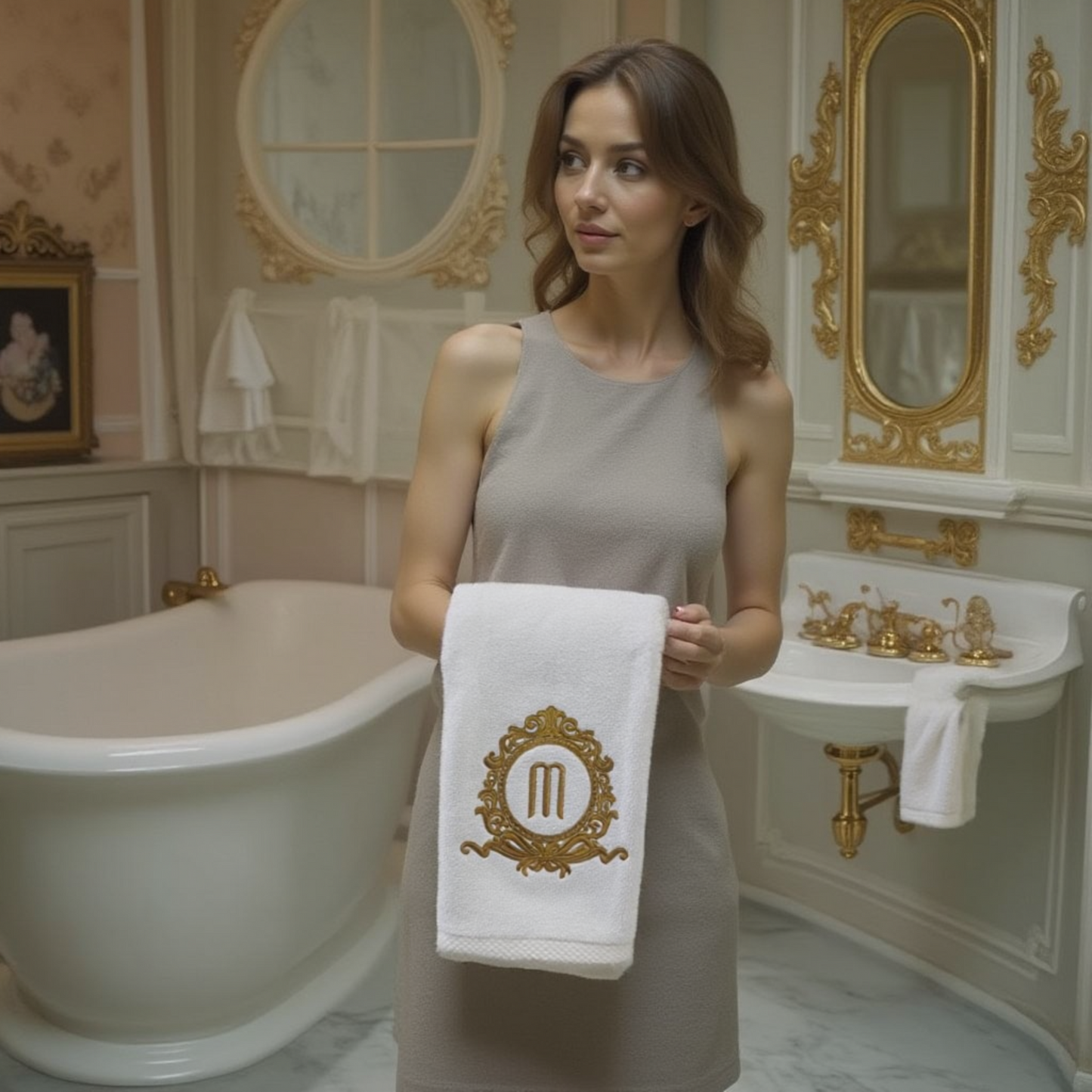 Luxury Rococo Monogrammed Bath Towel Set – Custom Embroidery