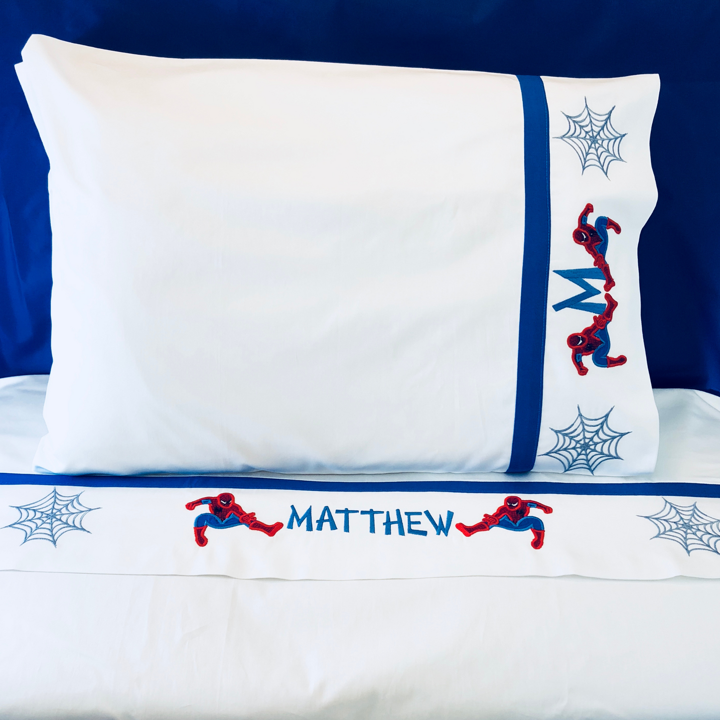 Personalized Superhero Embroidered Bed Sheet Set – 600 Thread Count Egyptian Cotton