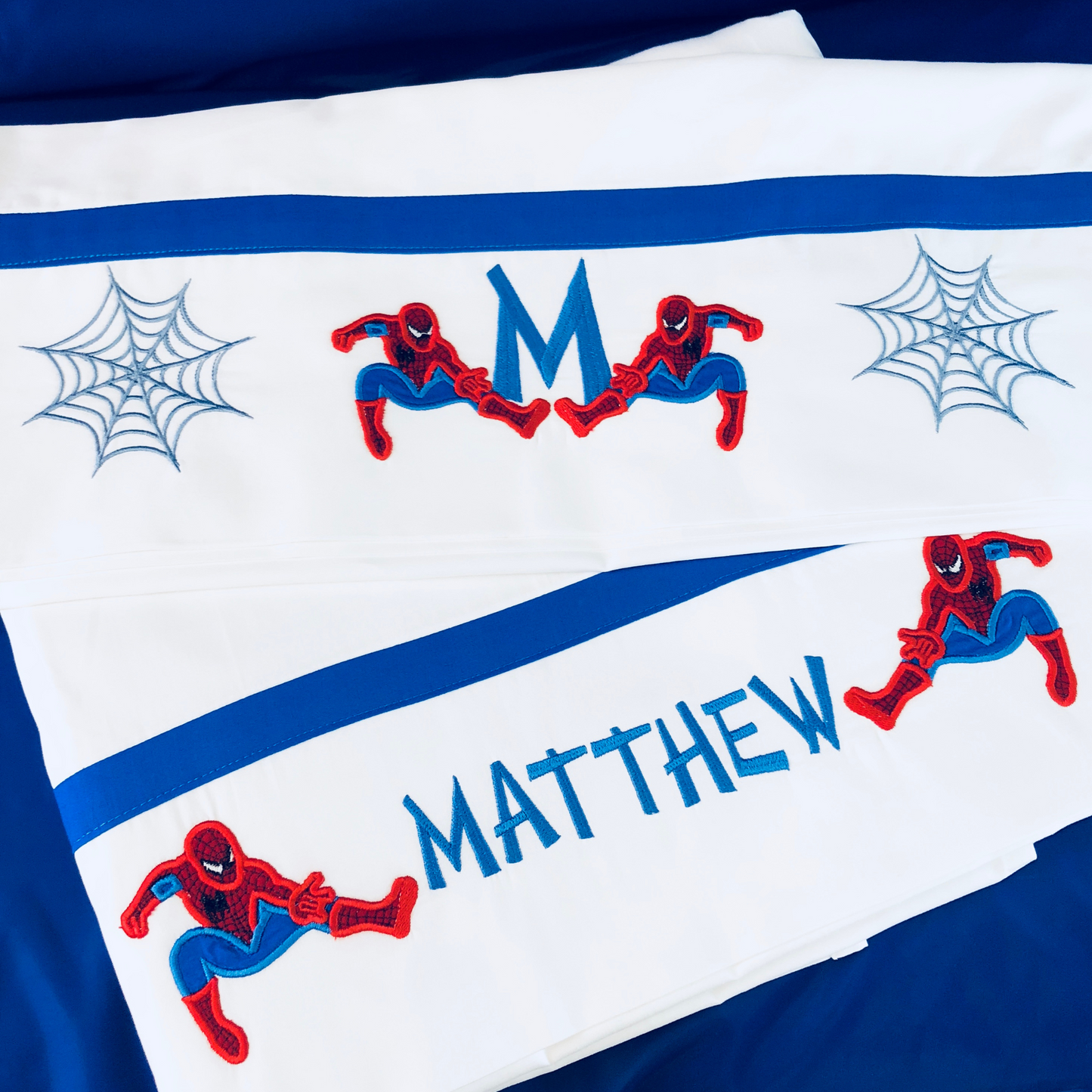 Personalized Superhero Embroidered Bed Sheet Set – 600 Thread Count Egyptian Cotton