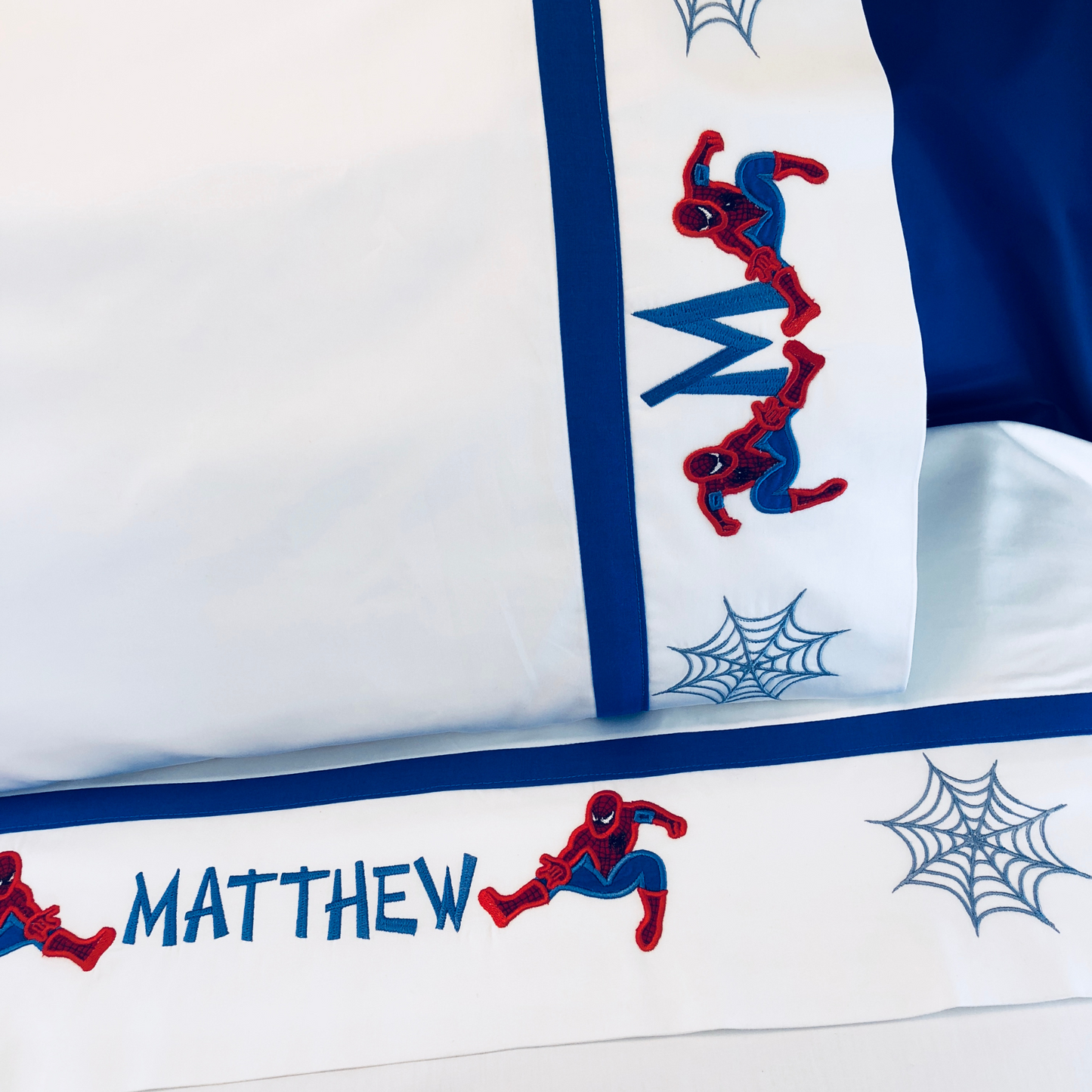 Personalized Superhero Embroidered Bed Sheet Set – 600 Thread Count Egyptian Cotton