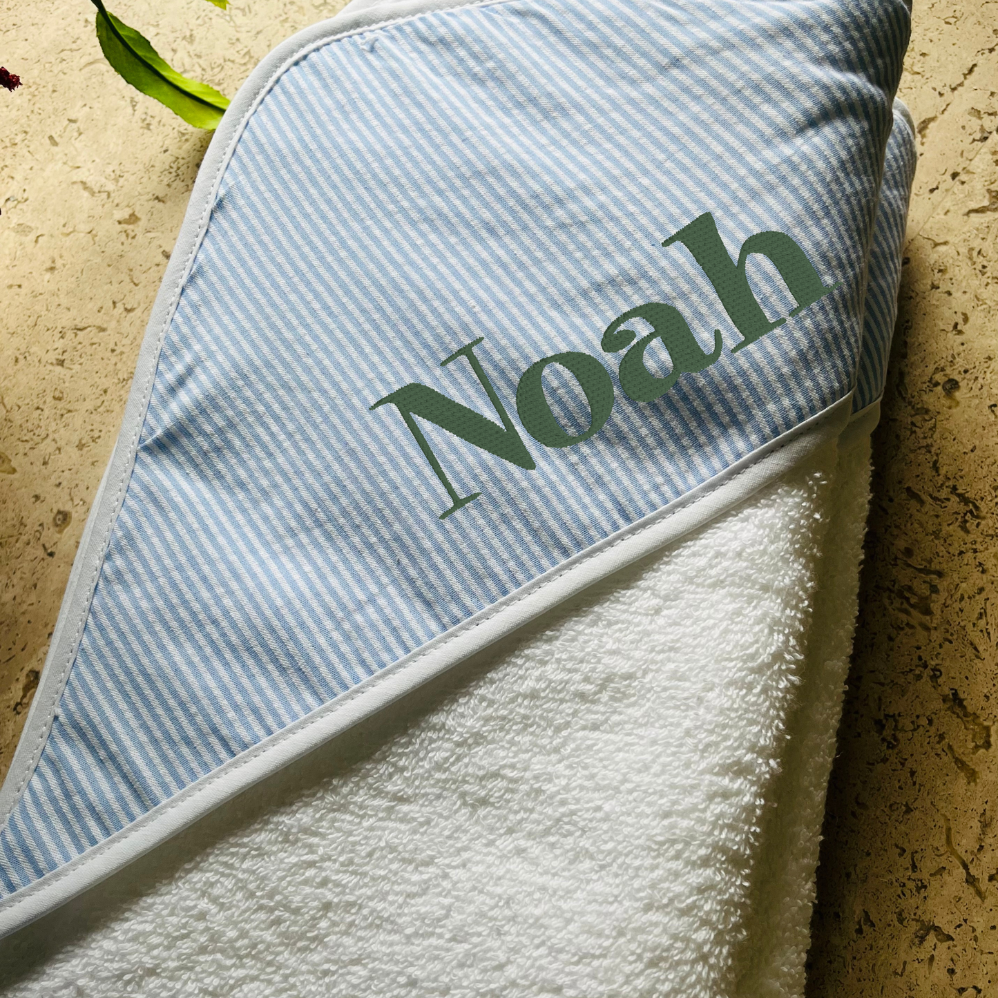 Light Blue Seersucker Classic Bath Towel & Bib Personalized