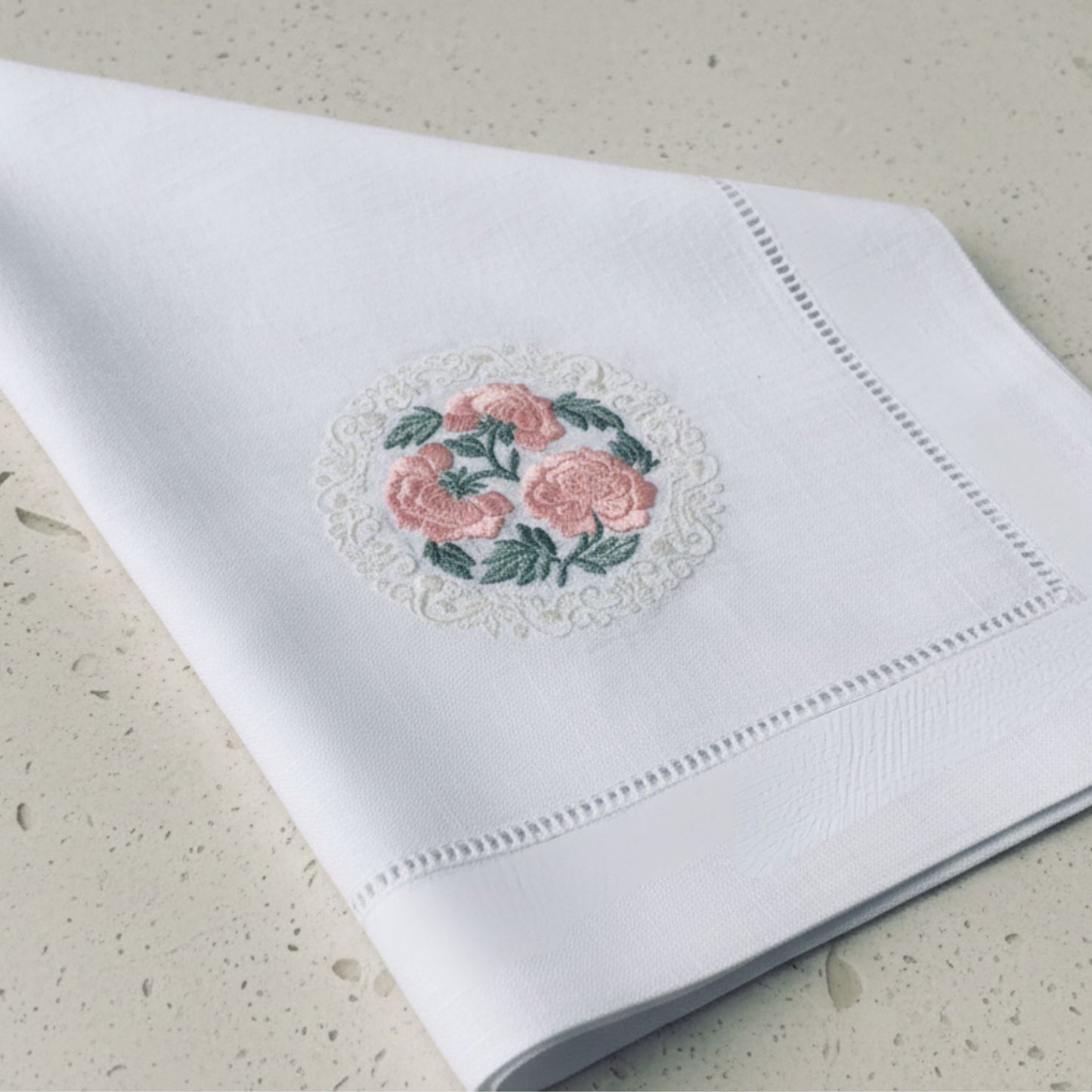 Embroidered Peonies Linen Napkins - Set of 2 - Wedding Table Linens