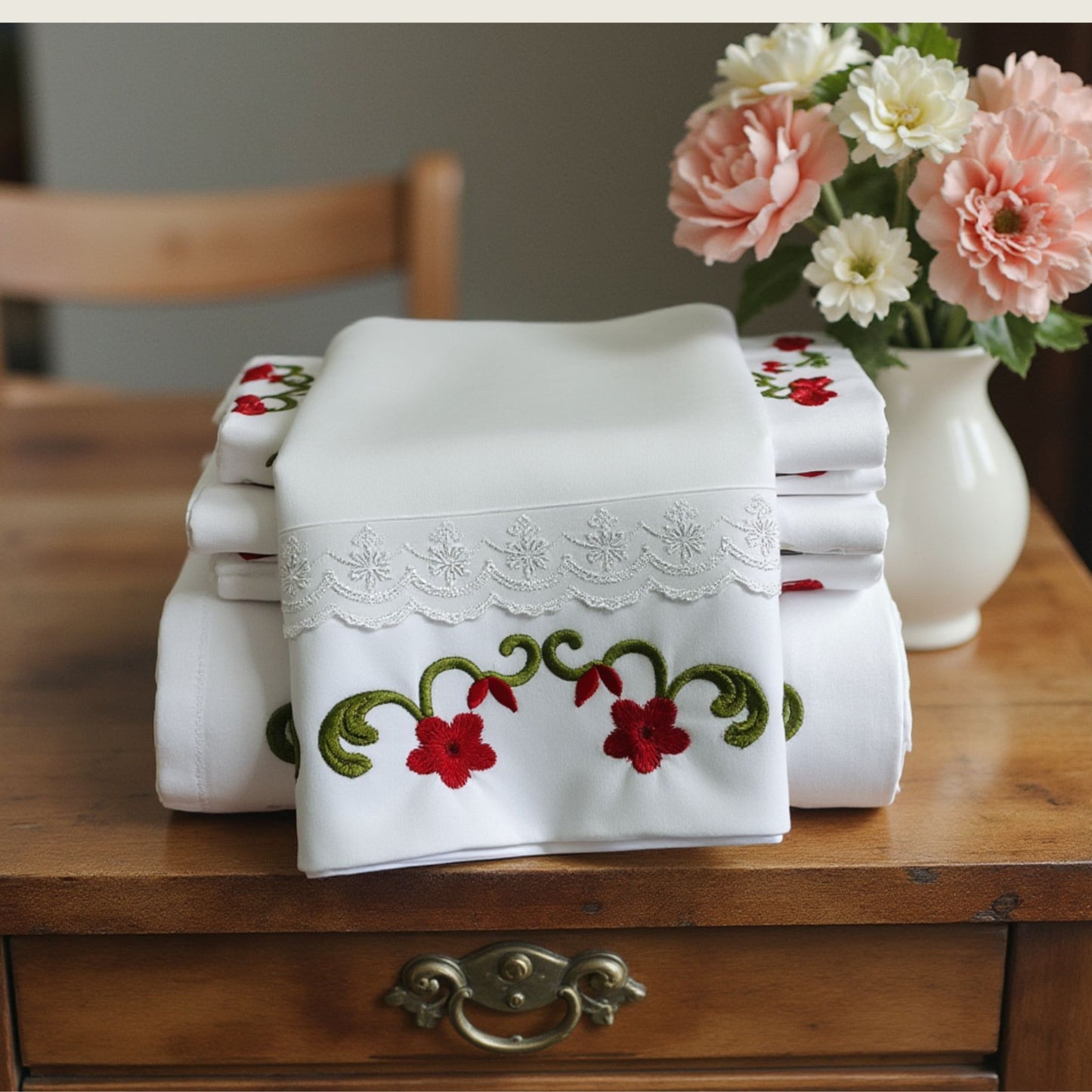 Embroidered Flower Motif Bed Sheets