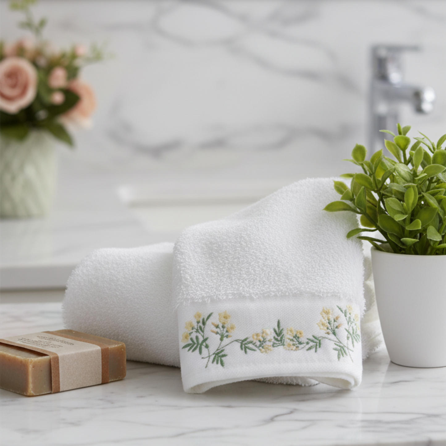 Embroidered Jasmines Towel Set
