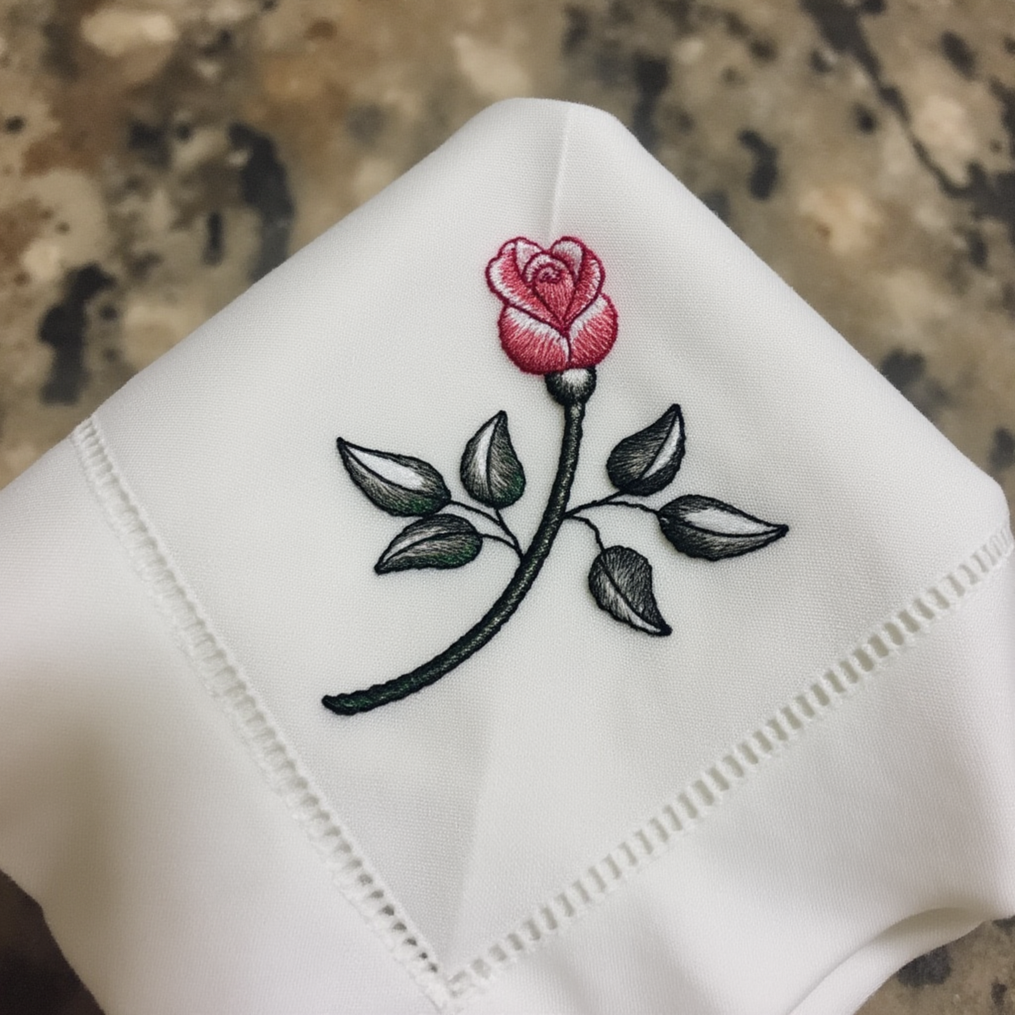 Elegant Rosebud Embroidered Linen-Cotton Dinner Napkins – Set of 2