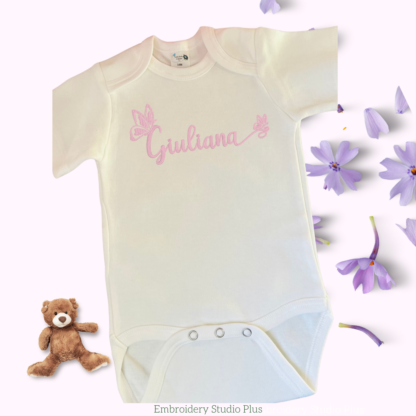 Personalized Baby Gift Set – Embroidered Name or Monogram, 100% Cotton with Lace Trim
