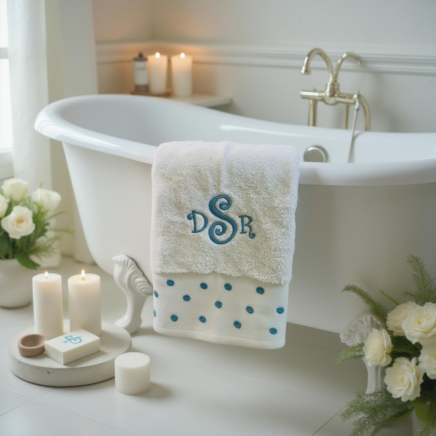 Personalized Polka Dot Monogrammed Bath Towel Set