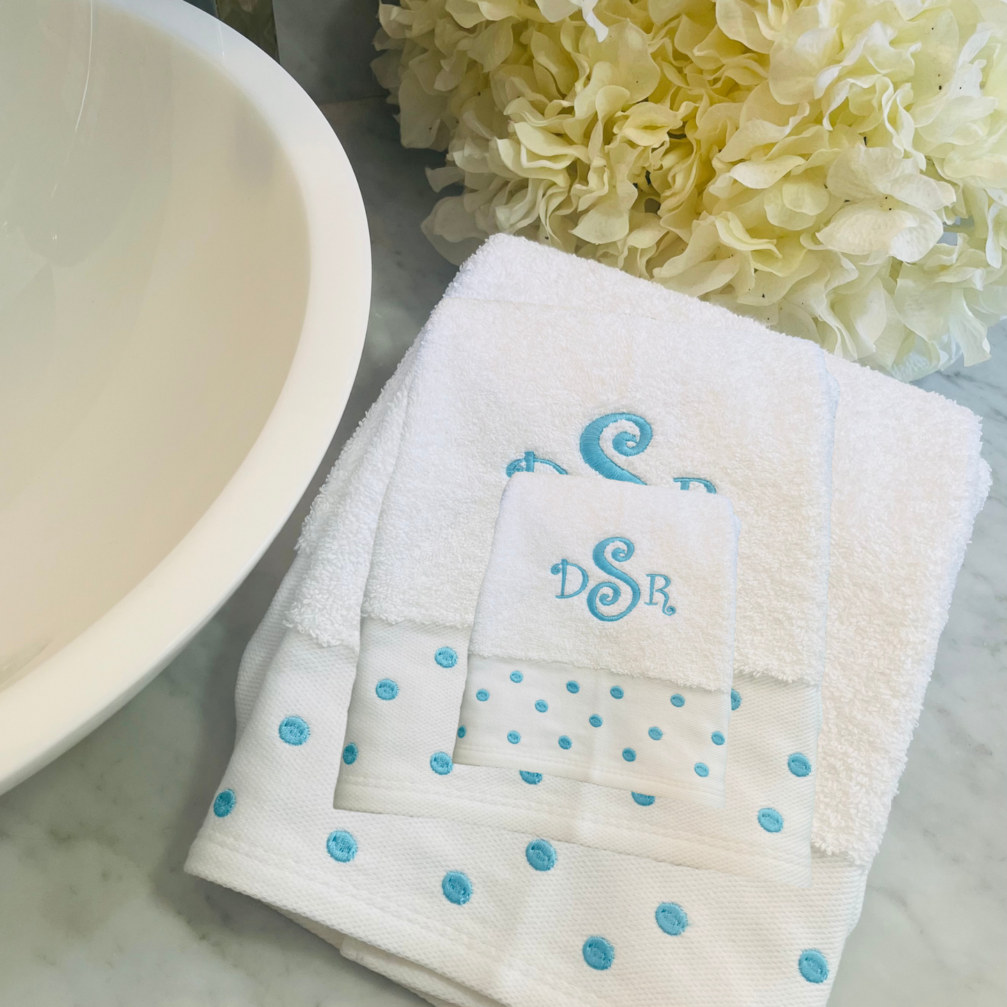 Personalized Polka Dot Monogrammed Bath Towel Set