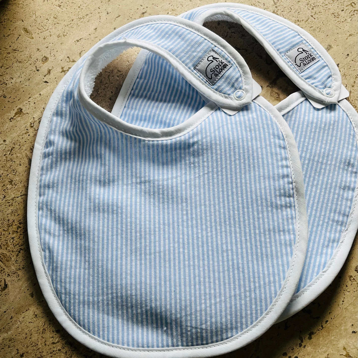 Light Blue Seersucker Classic Bath Towel & Bib Personalized