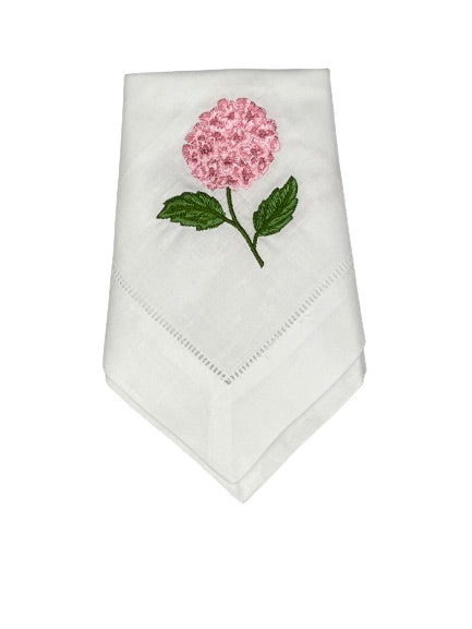 pink hydrangea embroidered napkins