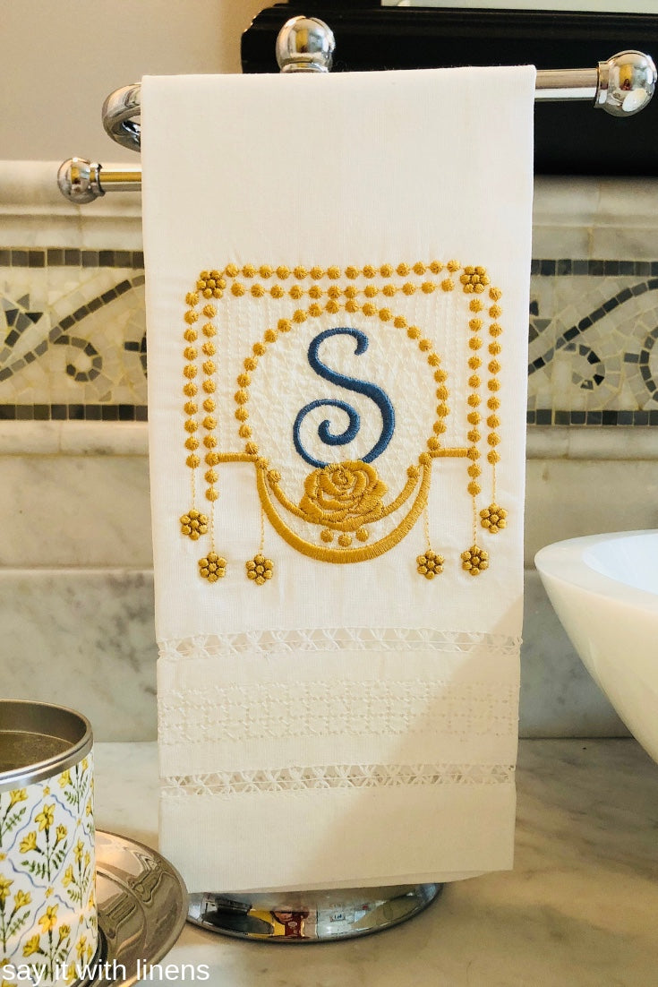 monogrammed linen guest towels embroidered