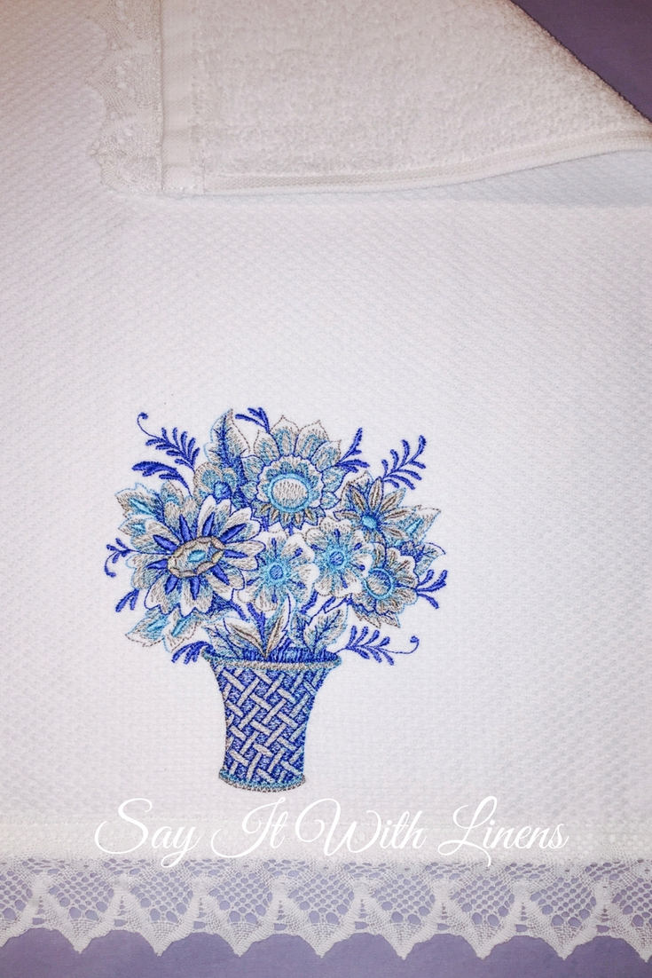 blue embroidery fingertip towels