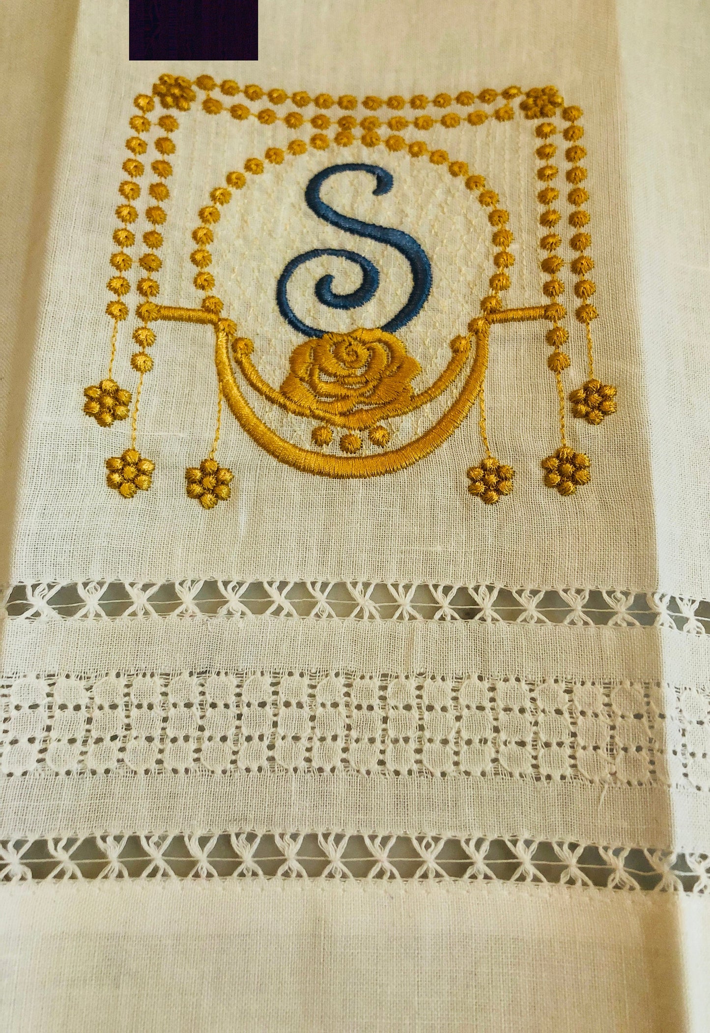 linen guest towel monogrammed with embroidery design