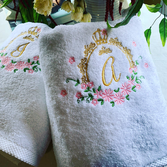 Crown with Flowers Personalized Towel Set