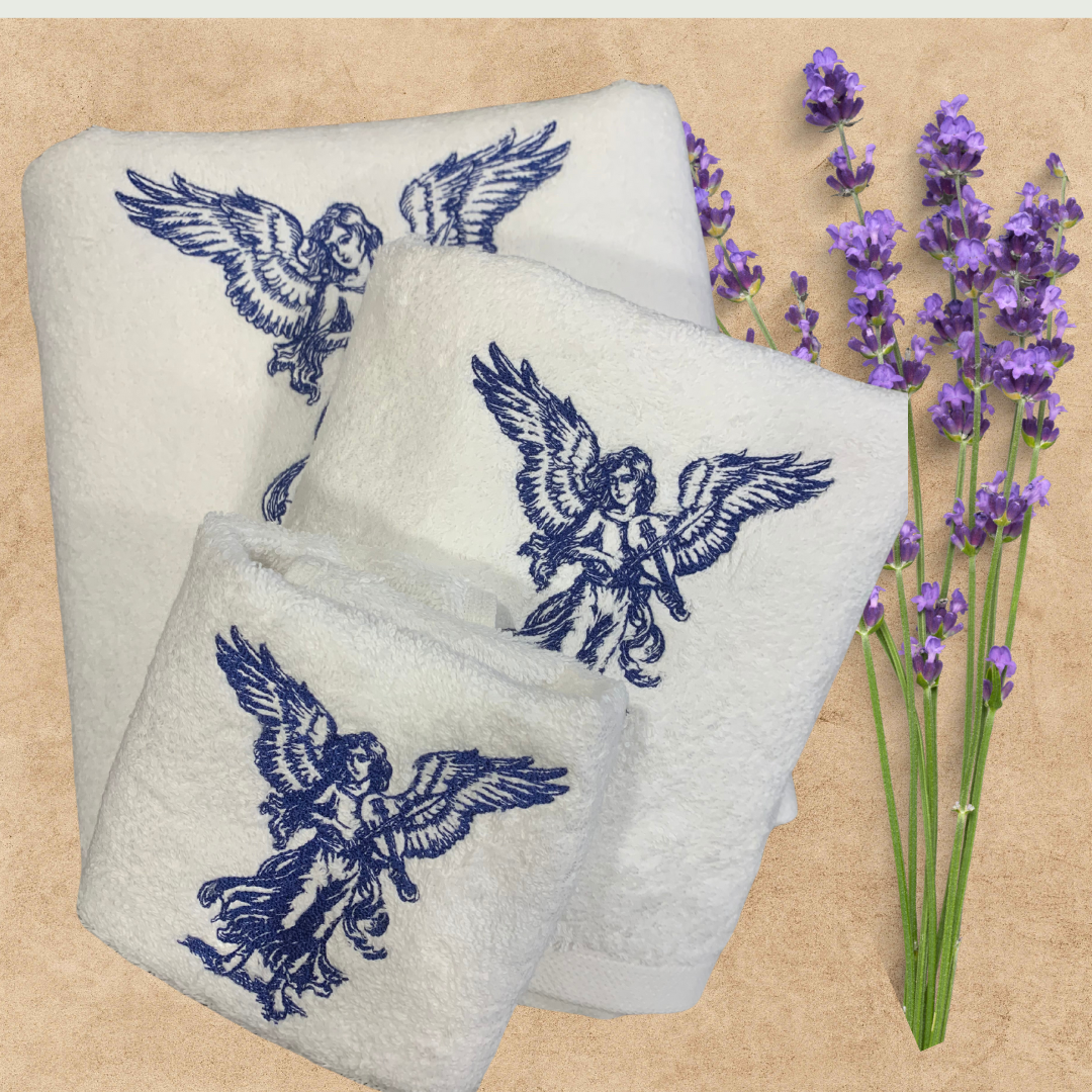 angel embroidered bath towels 