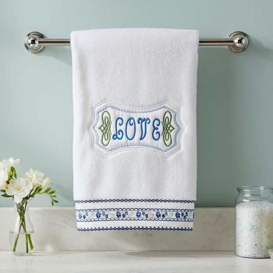 Bath towel inspirations / Personalized with ribbon trim / Home Decor