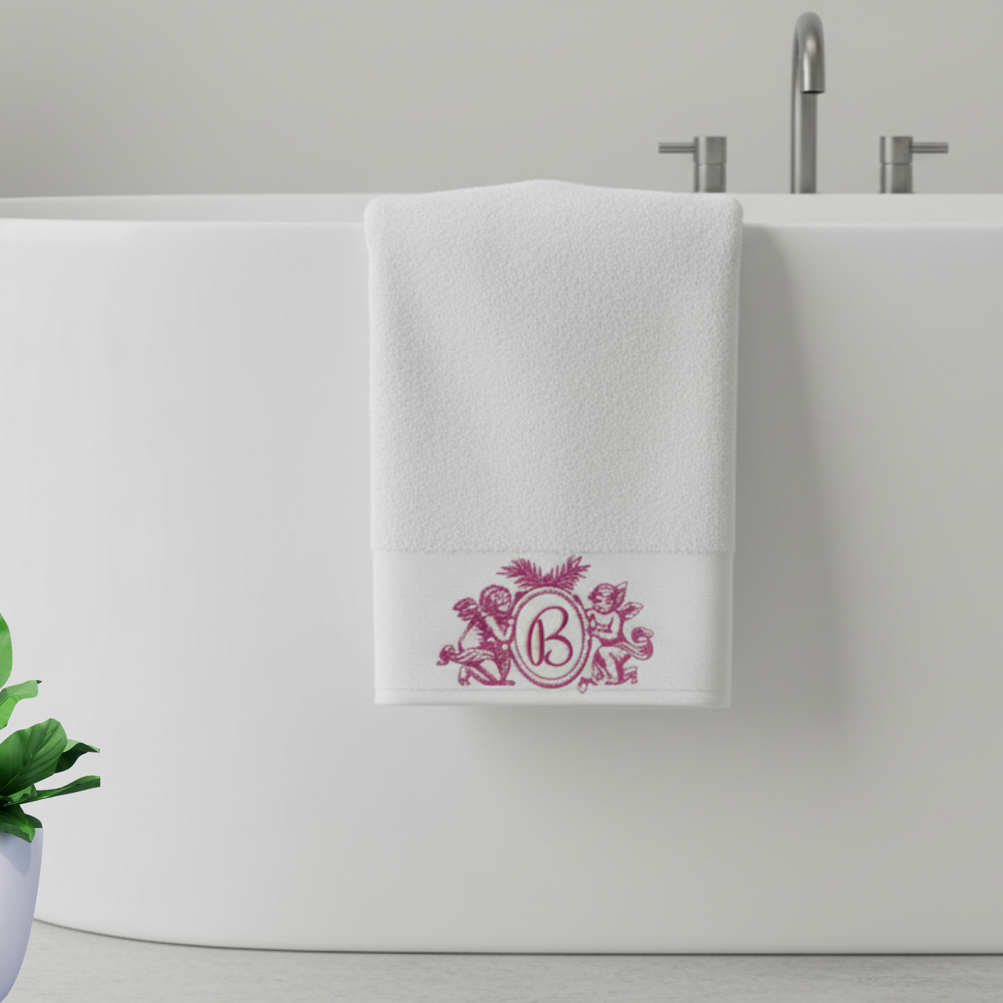 Cherub Angels Monogrammed Bath Towel Set – Luxury Custom Embroidered Towels