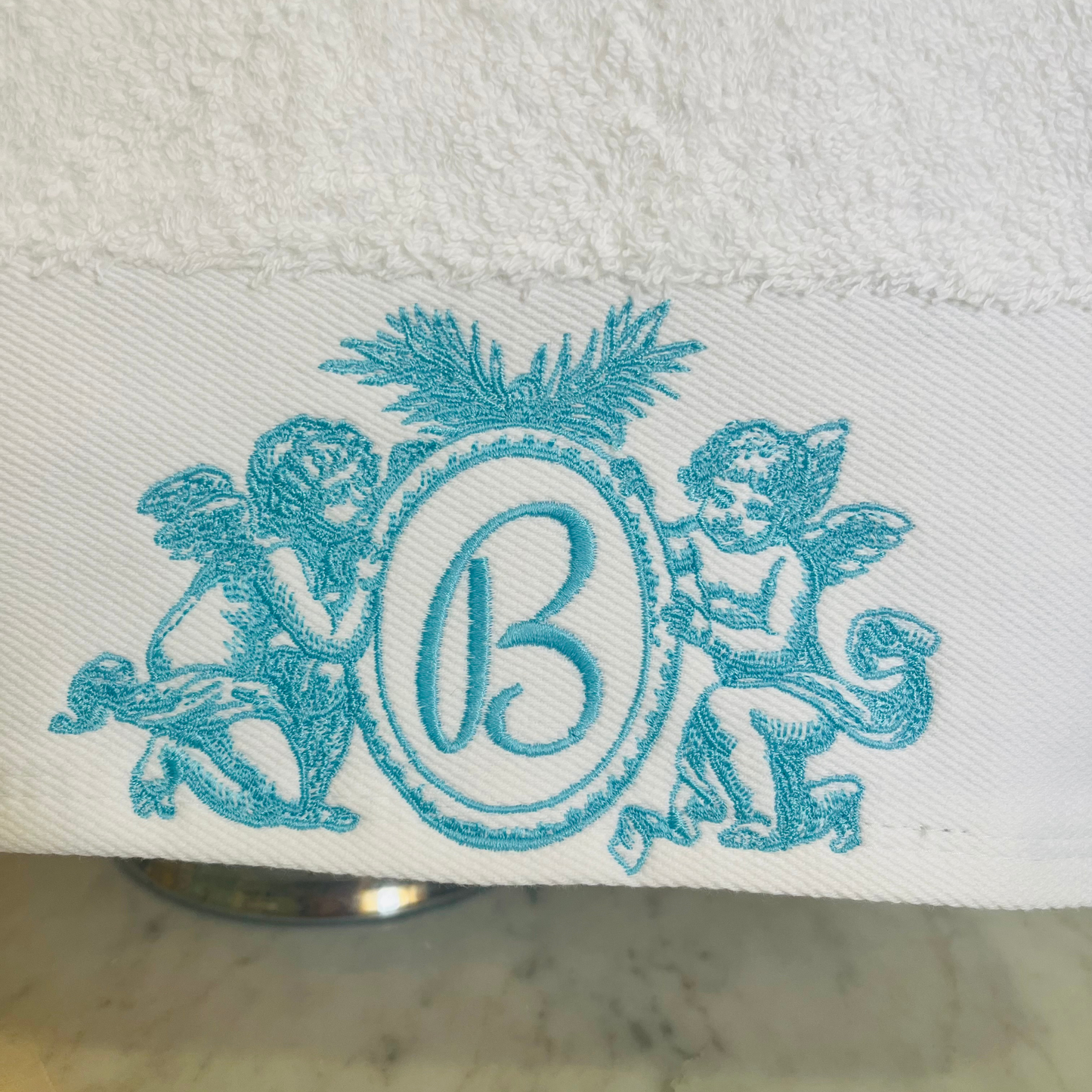Cherub Angels Monogrammed Bath Towel Set – Luxury Custom Embroidered Towels