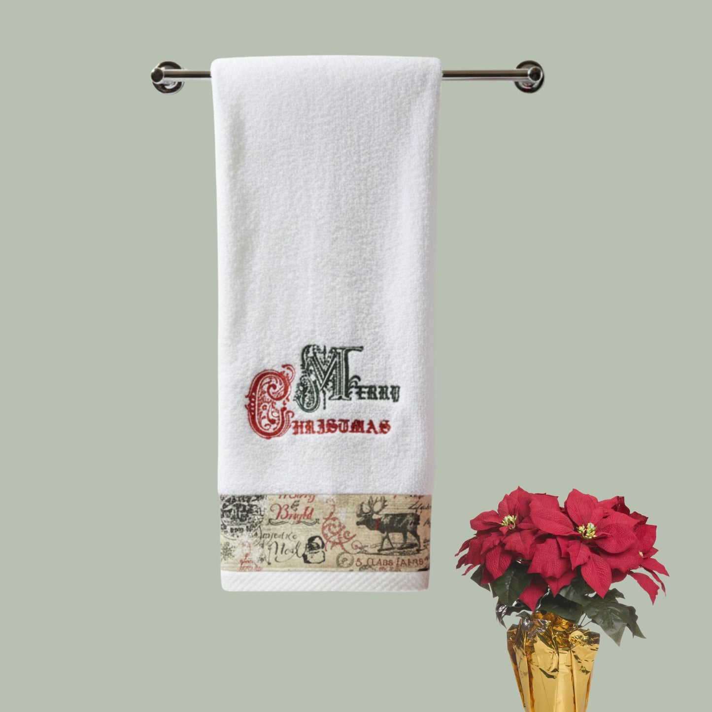 Embroidered Christmas Bath and Hand Towel Set / Holiday Decor