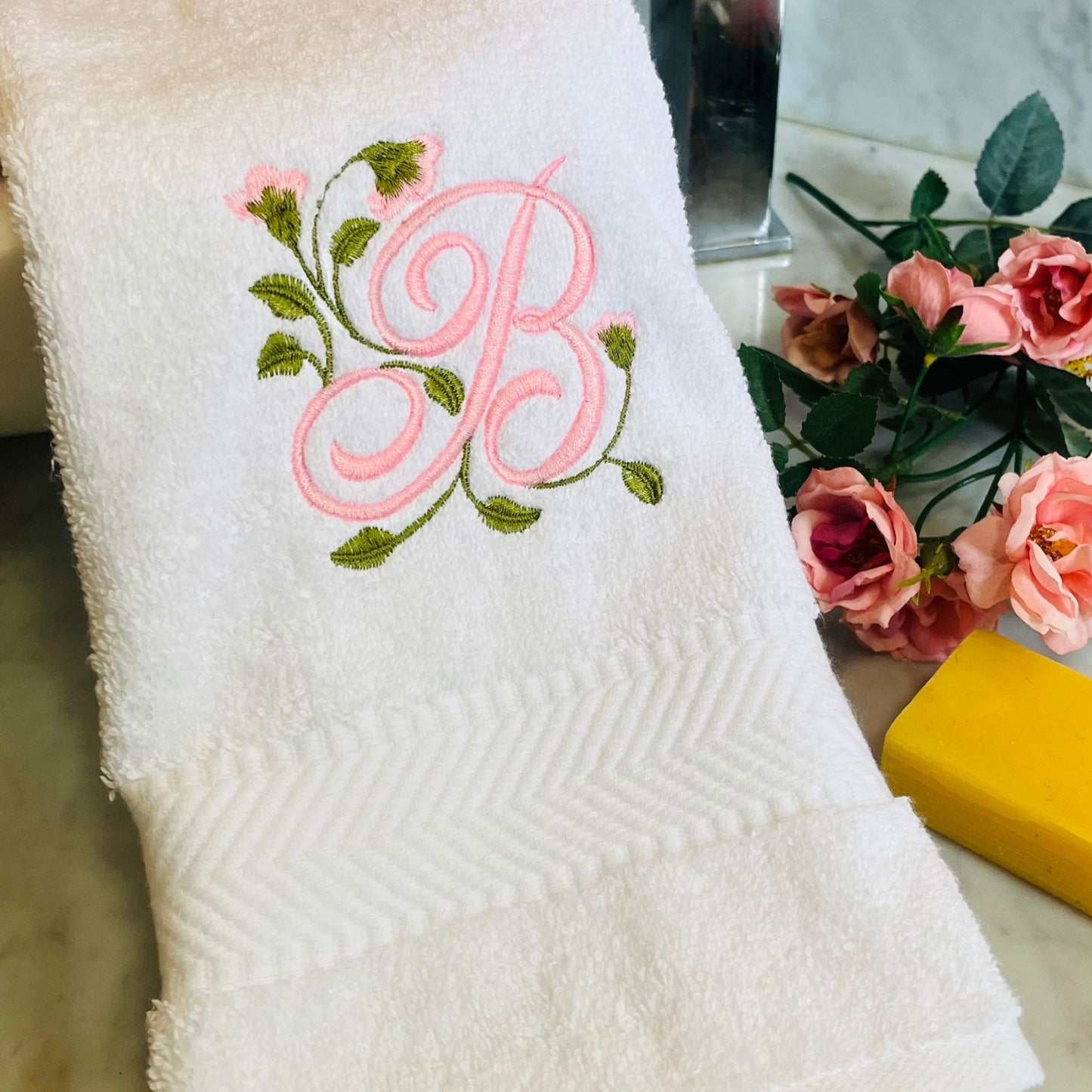 Hand Towel monogrammed floral style