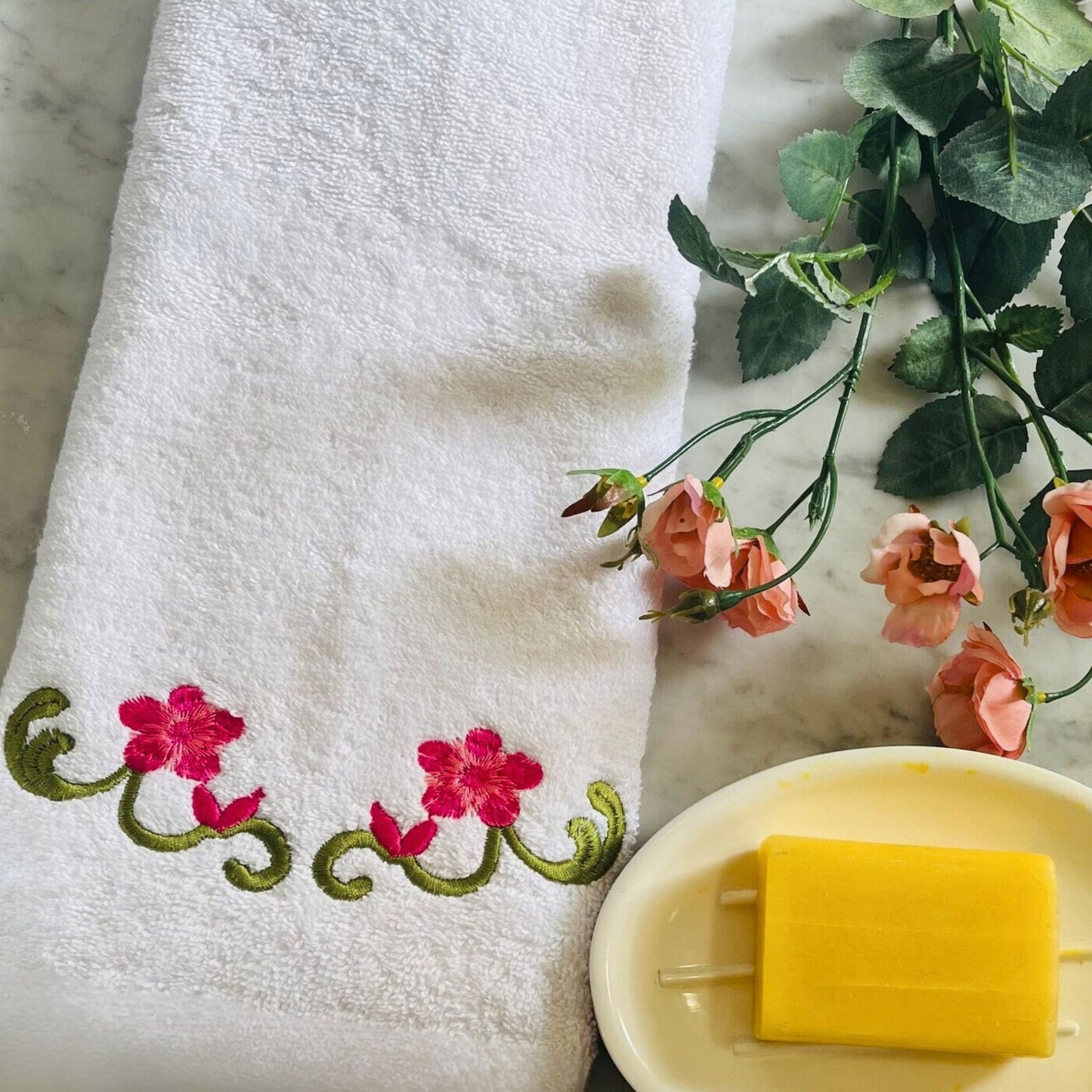 Floral Embroidered Bath Towel Set | 600 GSM Cotton Towels