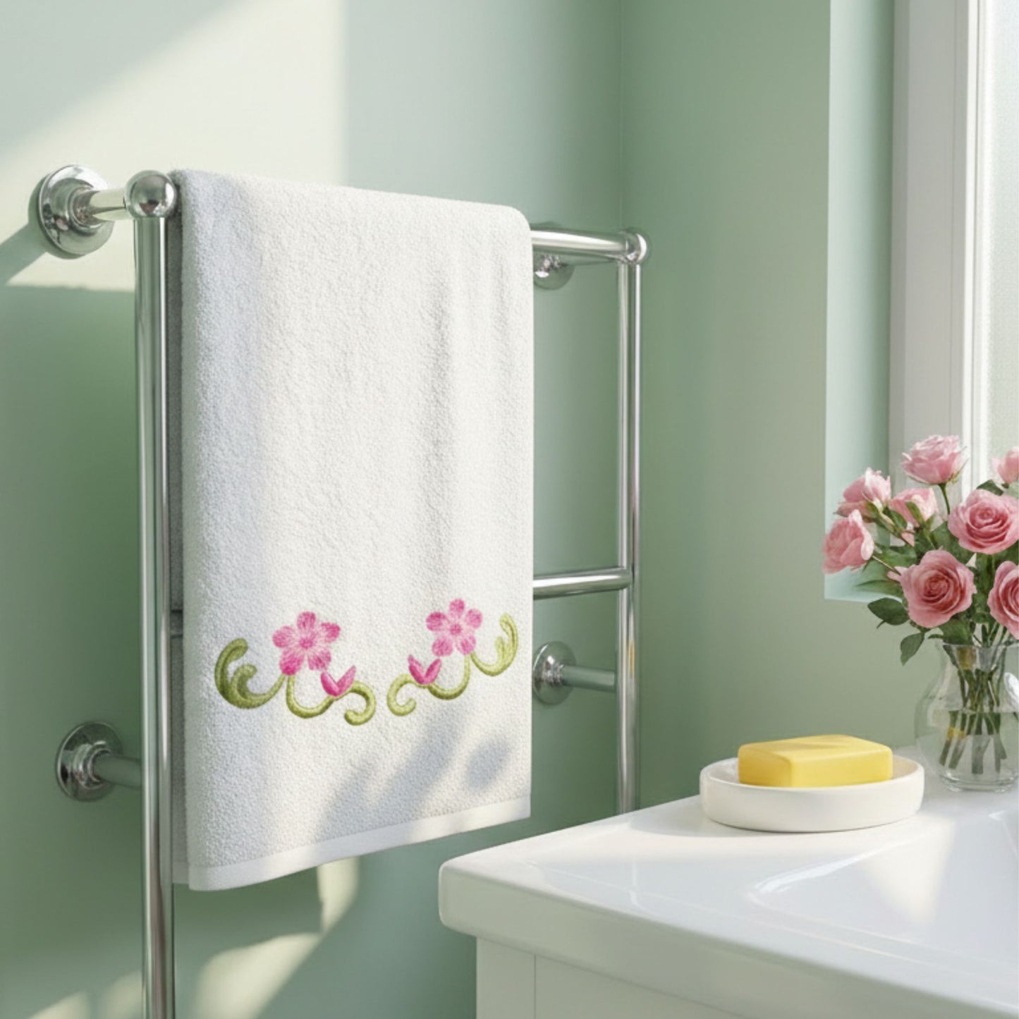 Floral Embroidered Bath Towel Set | 600 GSM Cotton Towels