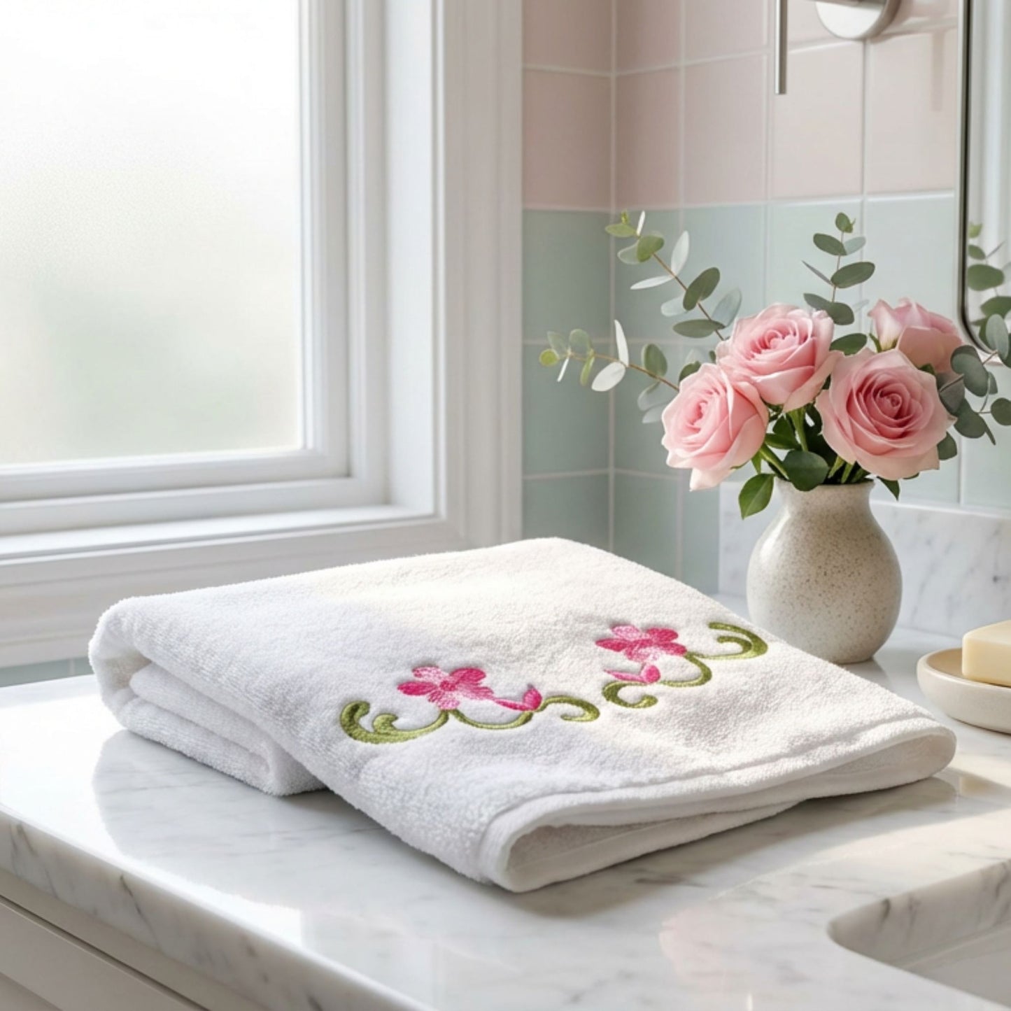 Floral Embroidered Bath Towel Set | 600 GSM Cotton Towels