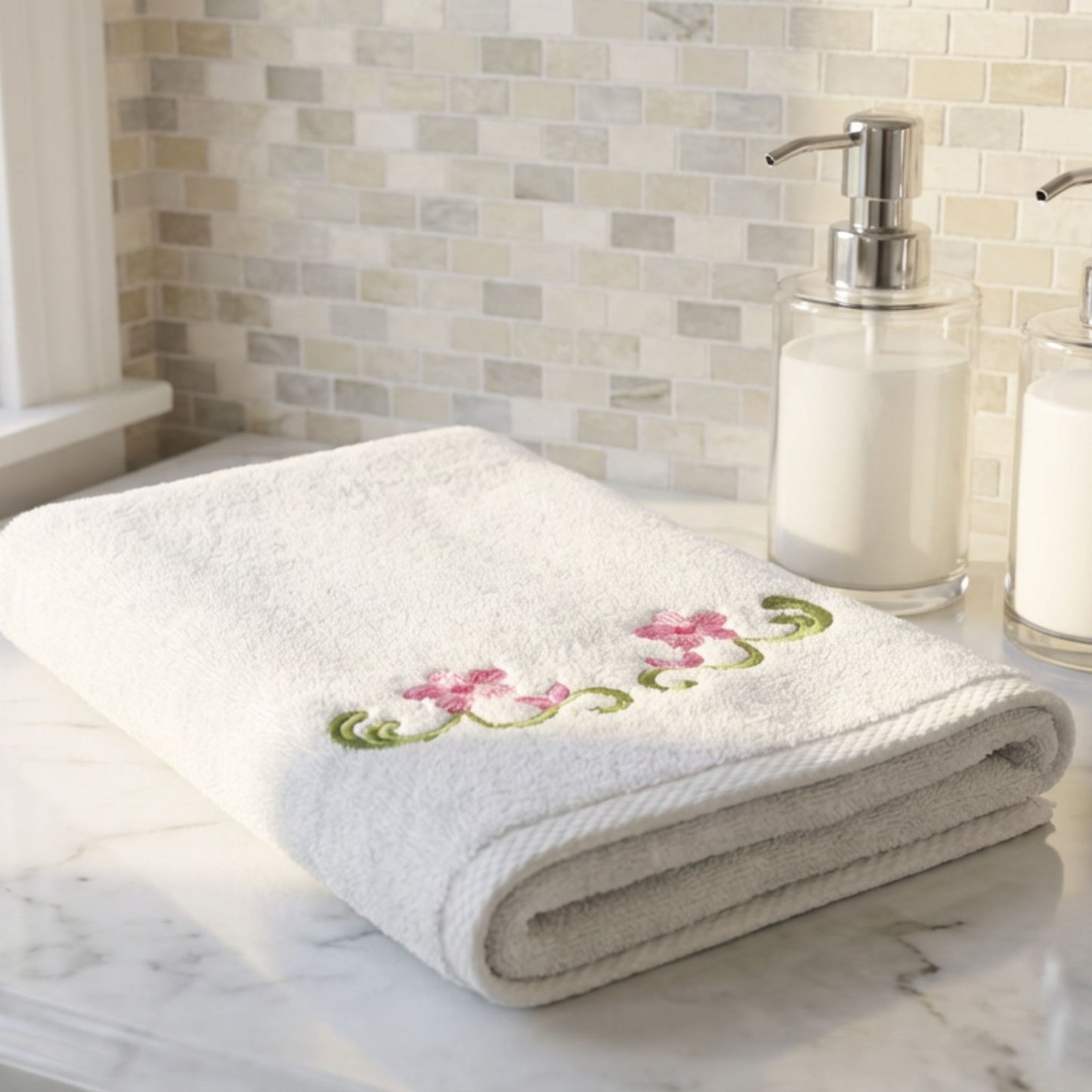 Floral Embroidered Bath Towel Set | 600 GSM Cotton Towels