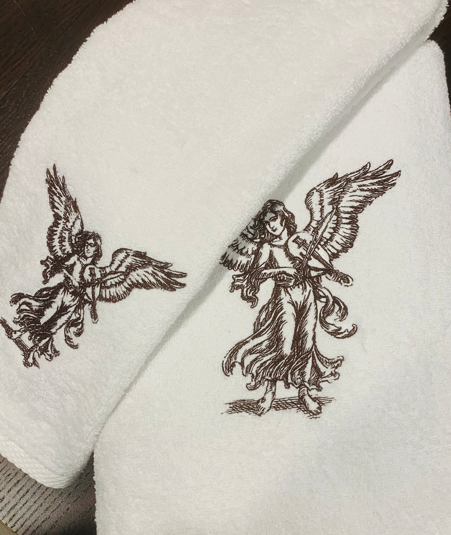 angel embroidered bath towels