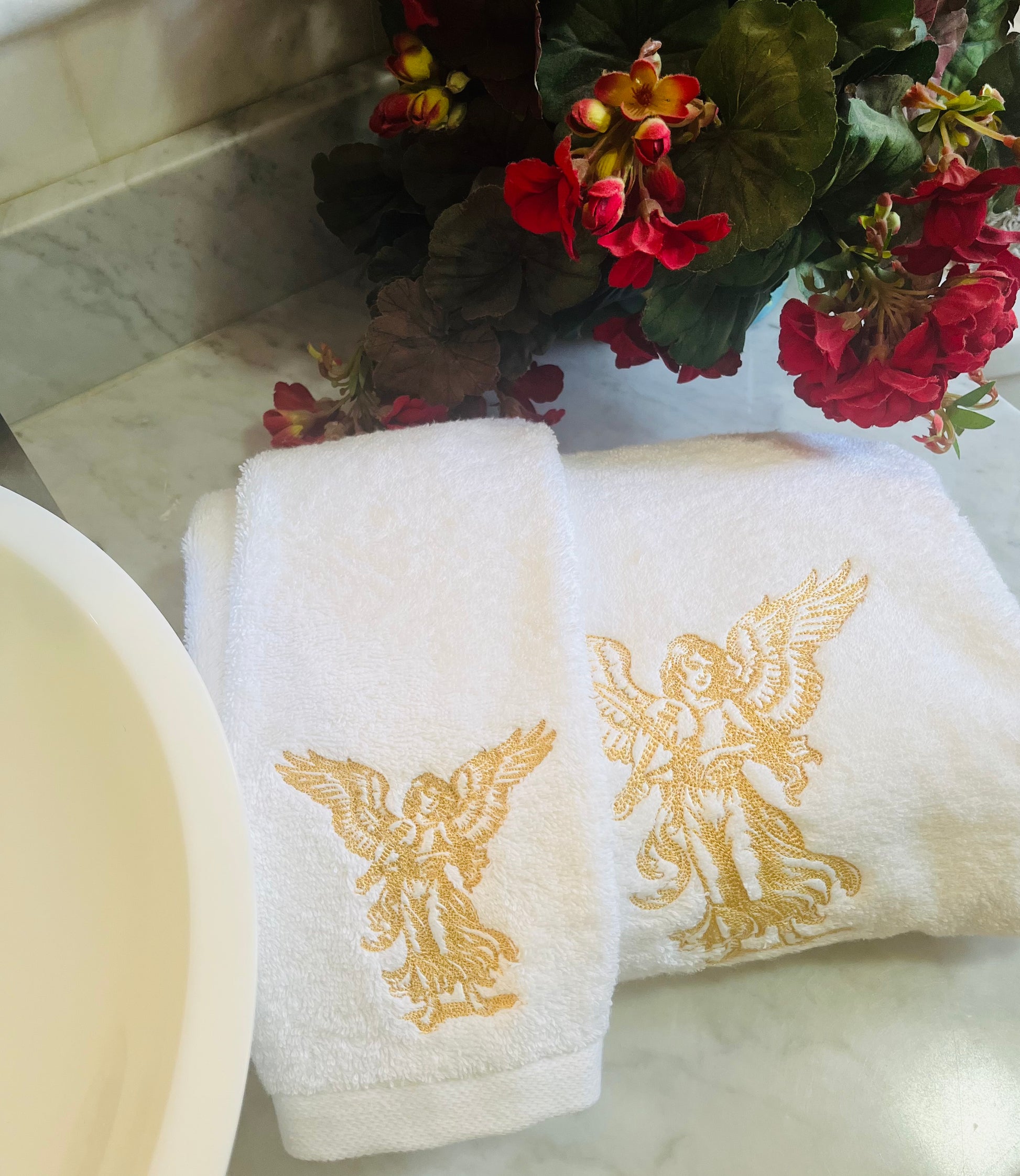 angel embroidered bah towel set