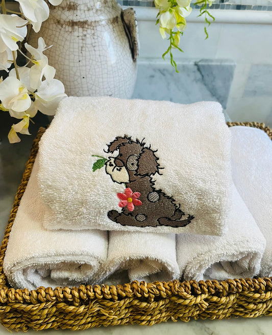 puppy embroidered bath towel