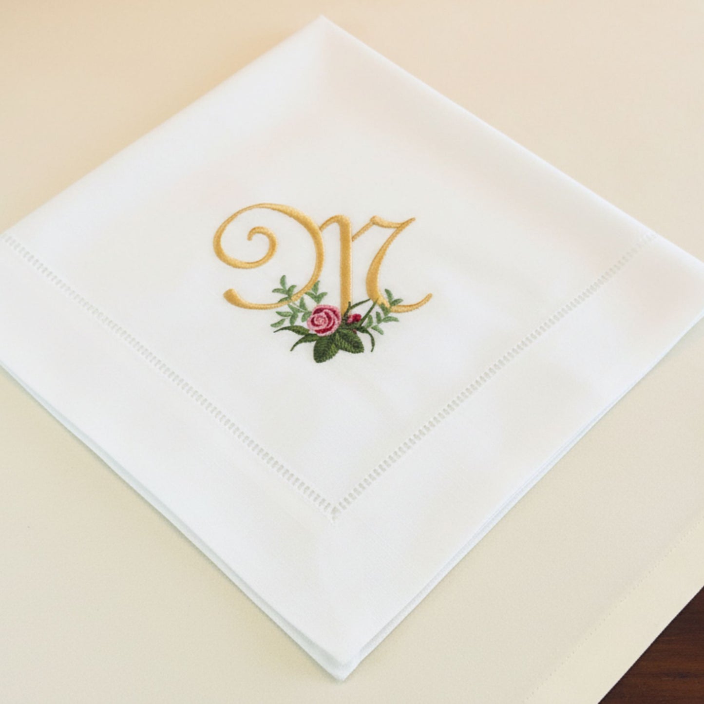 Linen Dinner Napkins embroidered with Rose monogram (Set of 2)/ Home decor