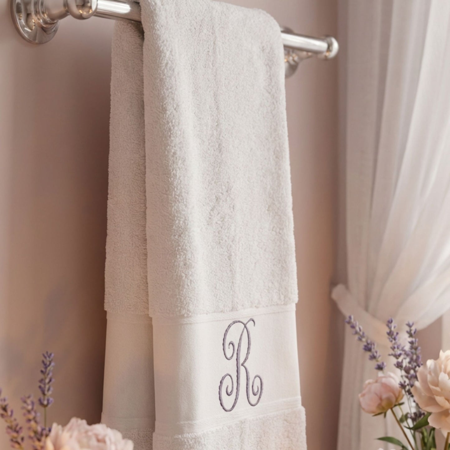 Monogrammed Bath Towel Set – Custom Embroidered Cotton Towels, Modern Home Gift Idea