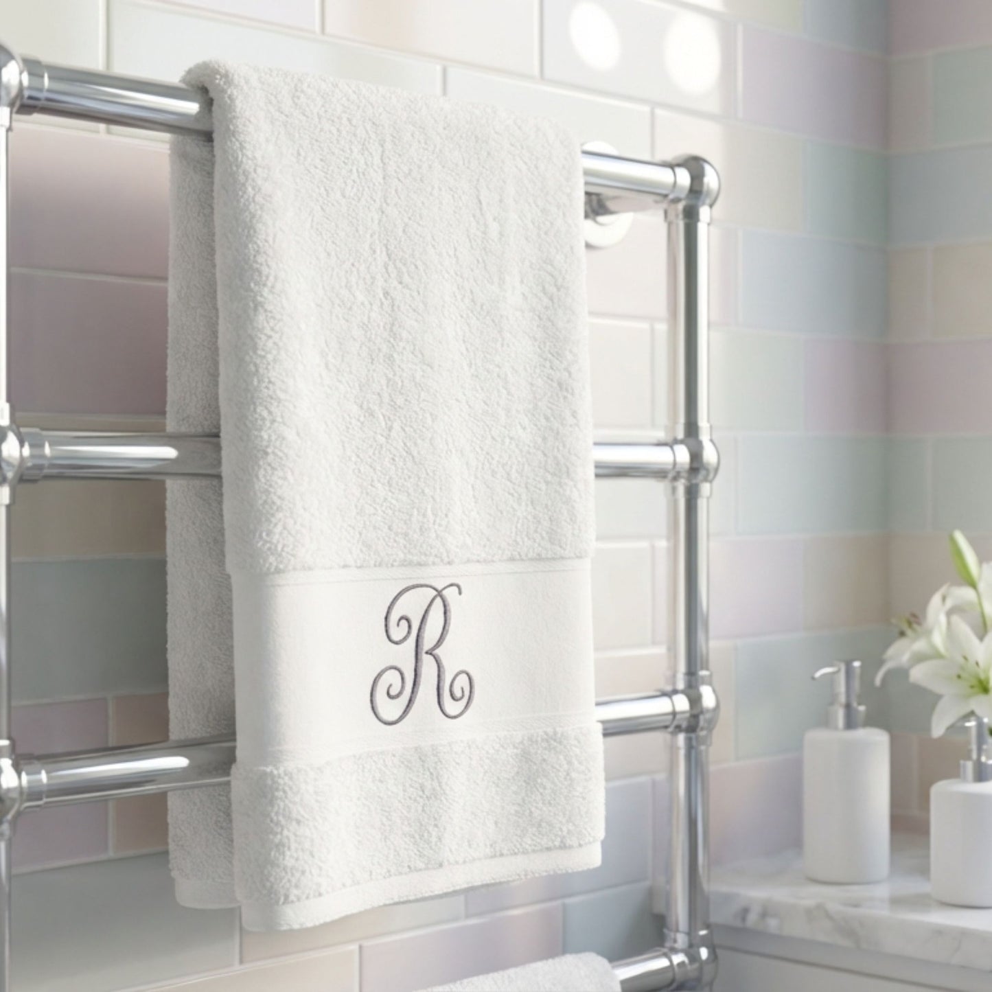 Monogrammed Bath Towel Set – Custom Embroidered Cotton Towels, Modern Home Gift Idea