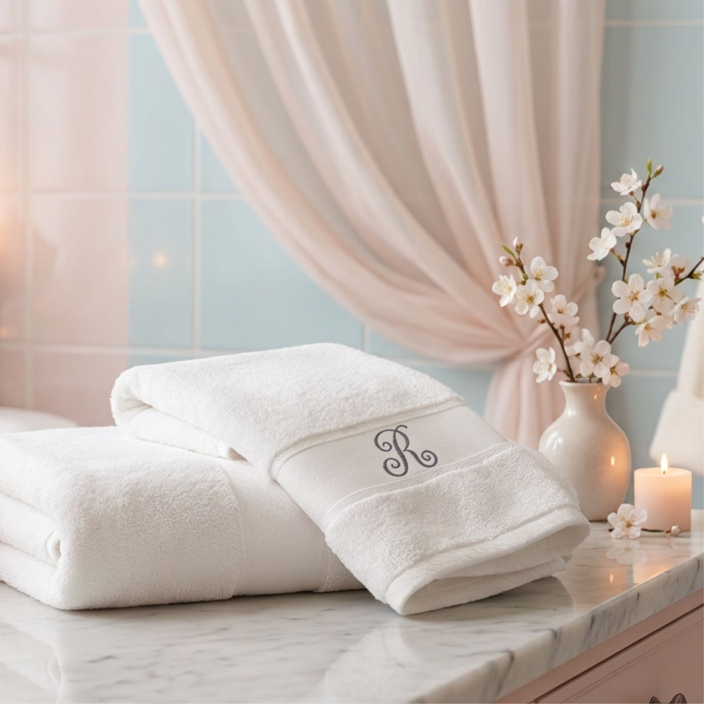 Monogrammed Bath Towel Set – Custom Embroidered Cotton Towels, Modern Home Gift Idea