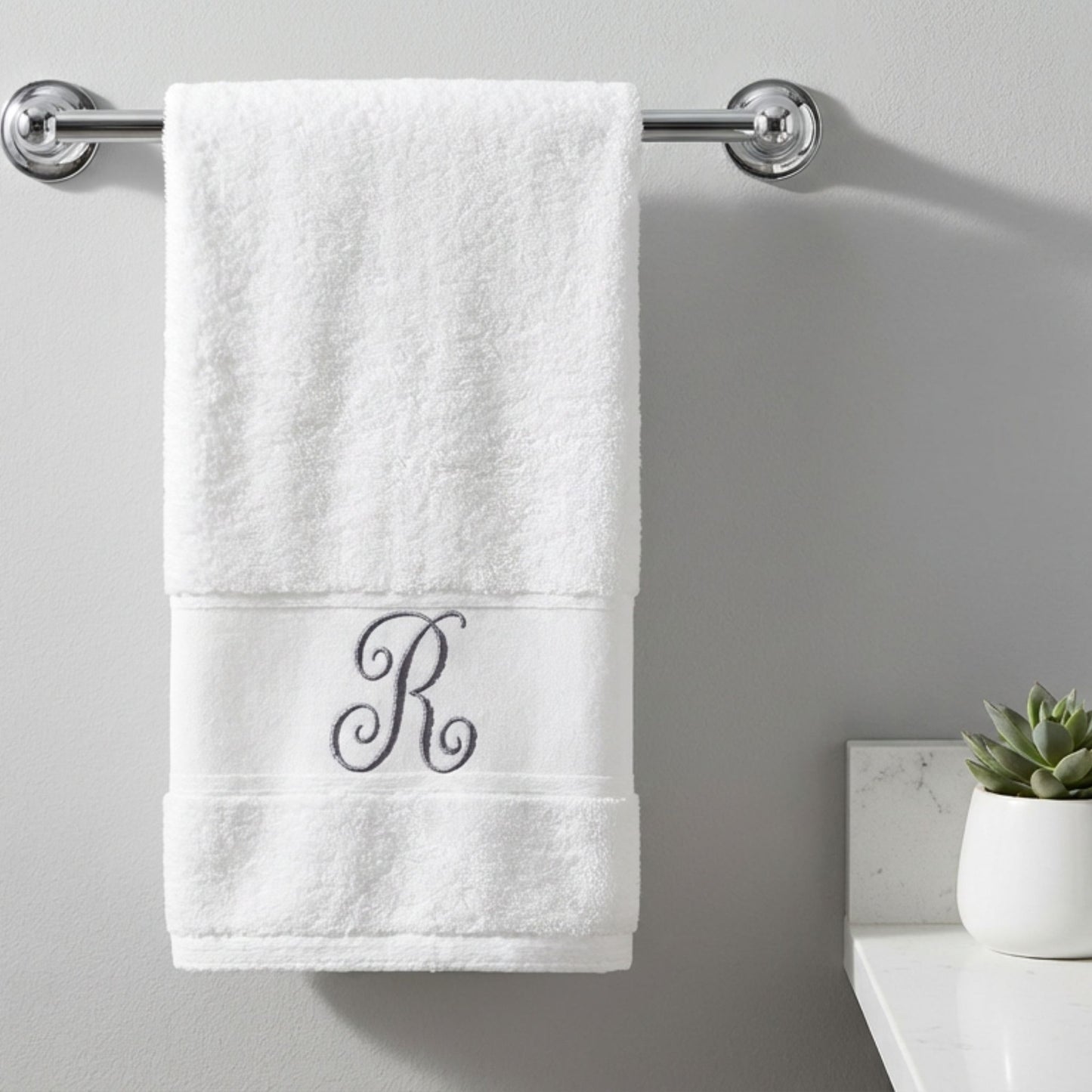 Monogrammed Bath Towel Set – Custom Embroidered Cotton Towels, Modern Home Gift Idea