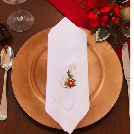 Monogrammed Christmas Linen Dinner Napkins – Personalized Holiday Table Décor
