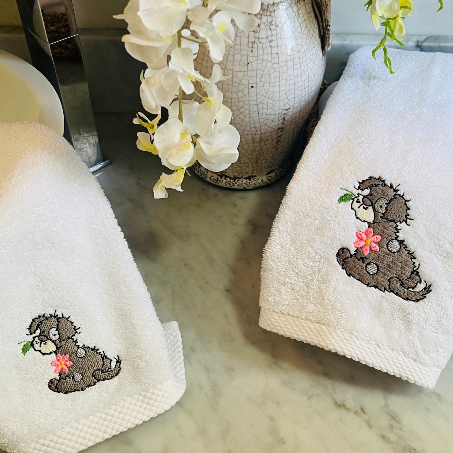 Puppy Embroidered Bath Towel Set