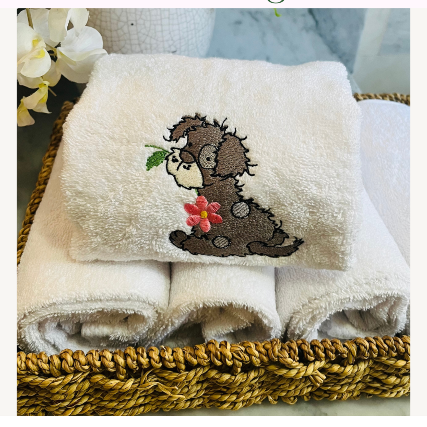 Puppy Embroidered Bath Towel Set