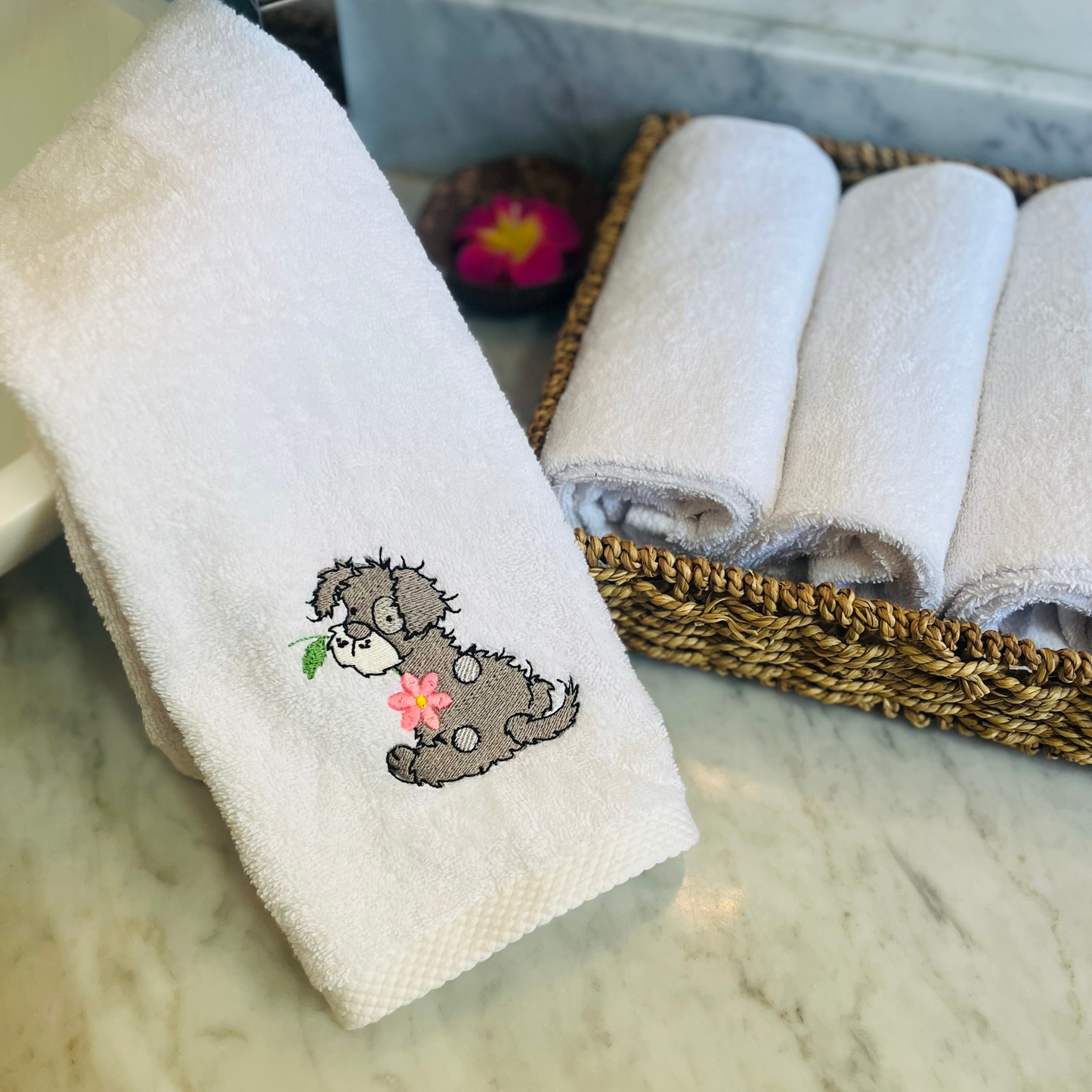 Puppy Embroidered Bath Towel Set