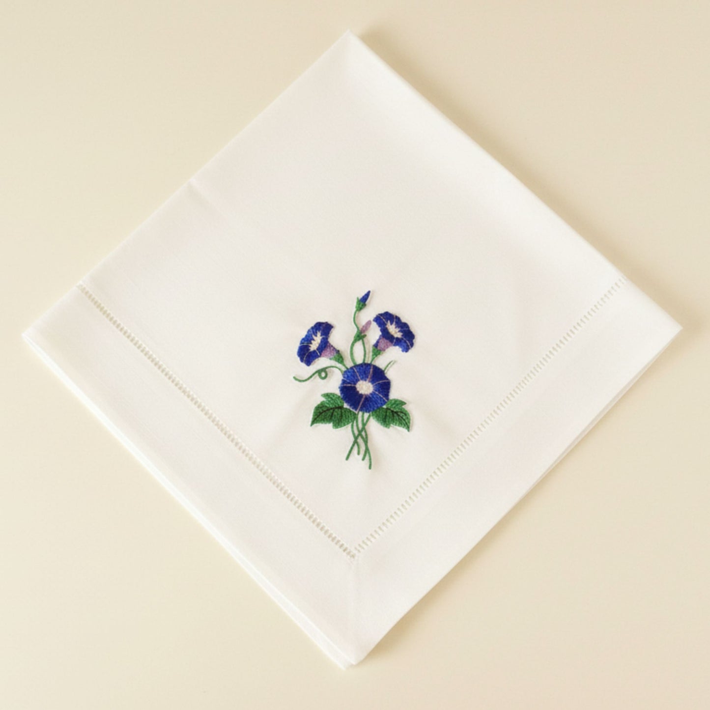 Embroidered Linen Dinner Napkins: Morning Glory Floral, Set of 2
