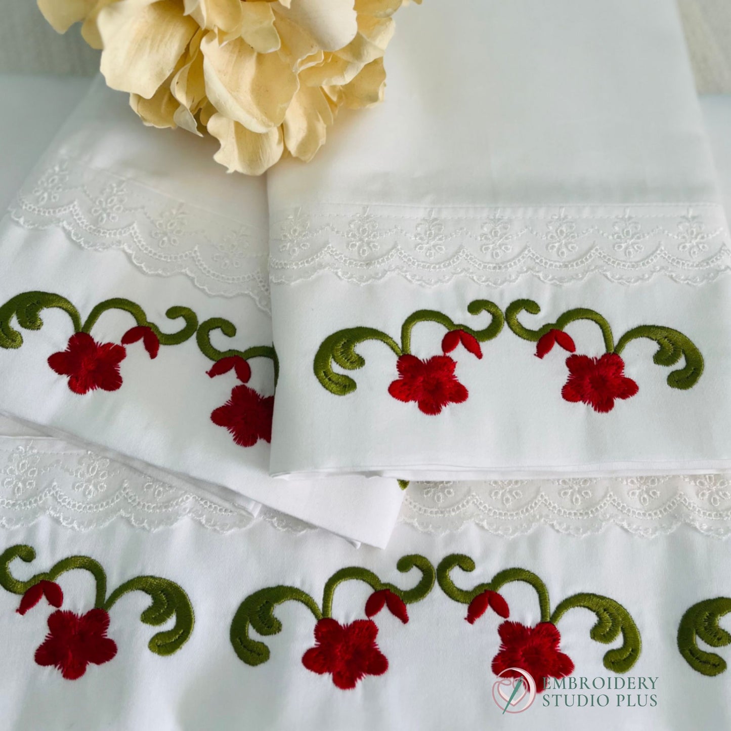 Embroidered Flower Motif Bed Sheets